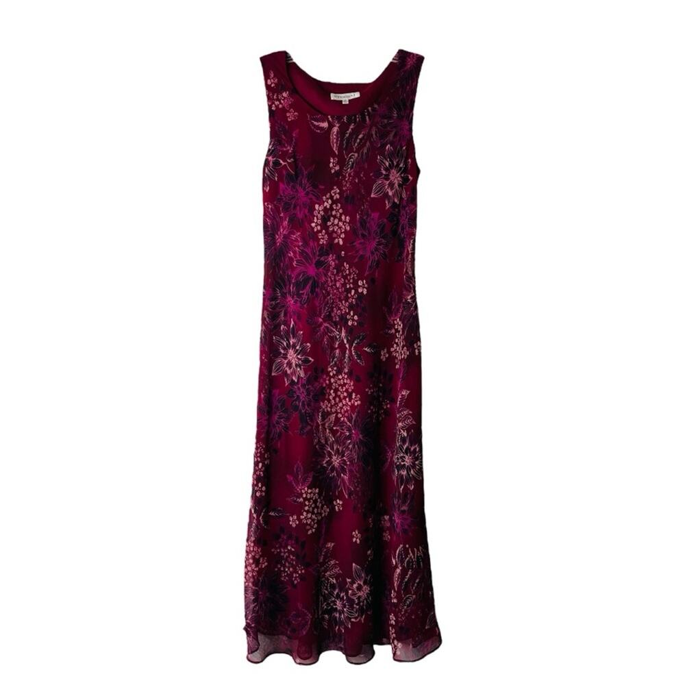 Vintage purple pink black floral chiffon midi dress 10